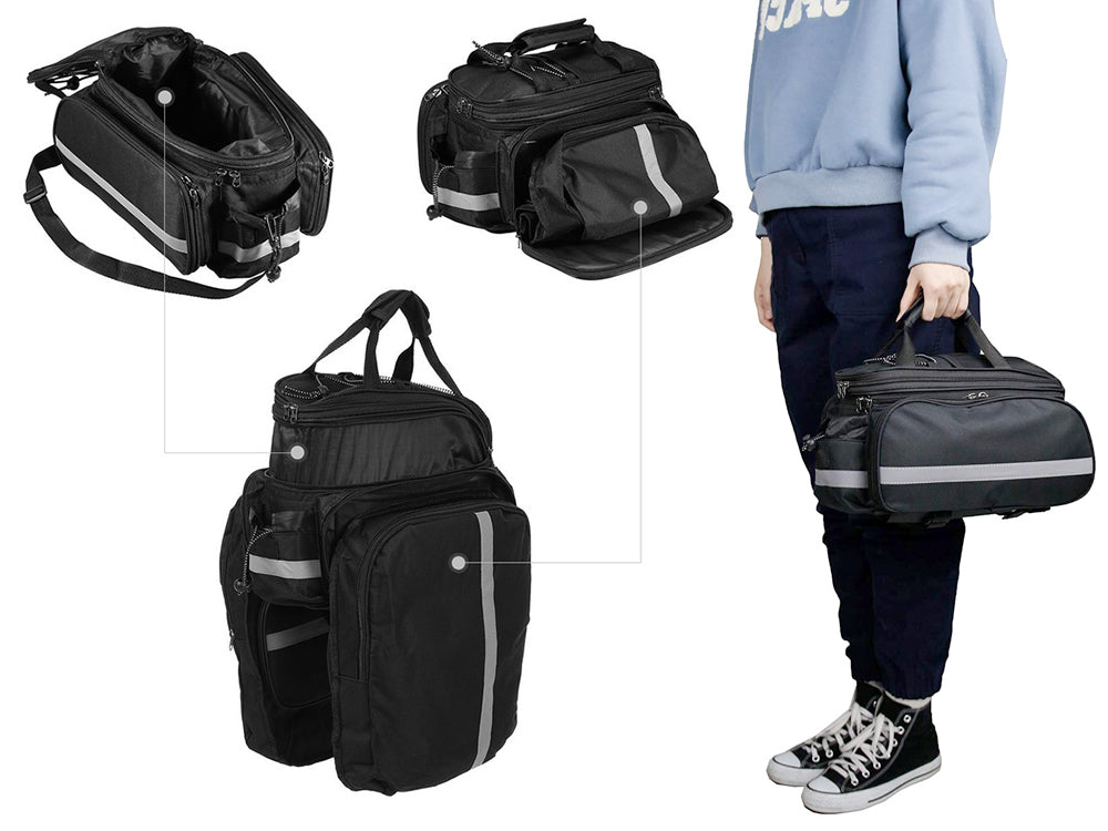 Geanta pentru bicicleta, Zola®, prindere pe portbagaj/Extensie si bretea, neagra cu dungi reflectorizante, bretele reglabile Geanta pentru bicicleta, Zola®, prindere pe portbagaj/Extensie si bretea, neagra cu dungi reflectorizante, bretele reglabile